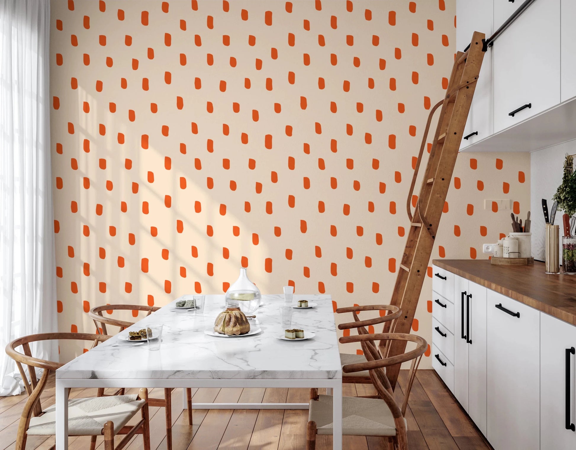 Mid Mod Wildflower Dots - Beige Terracotta Wallpaper⁠