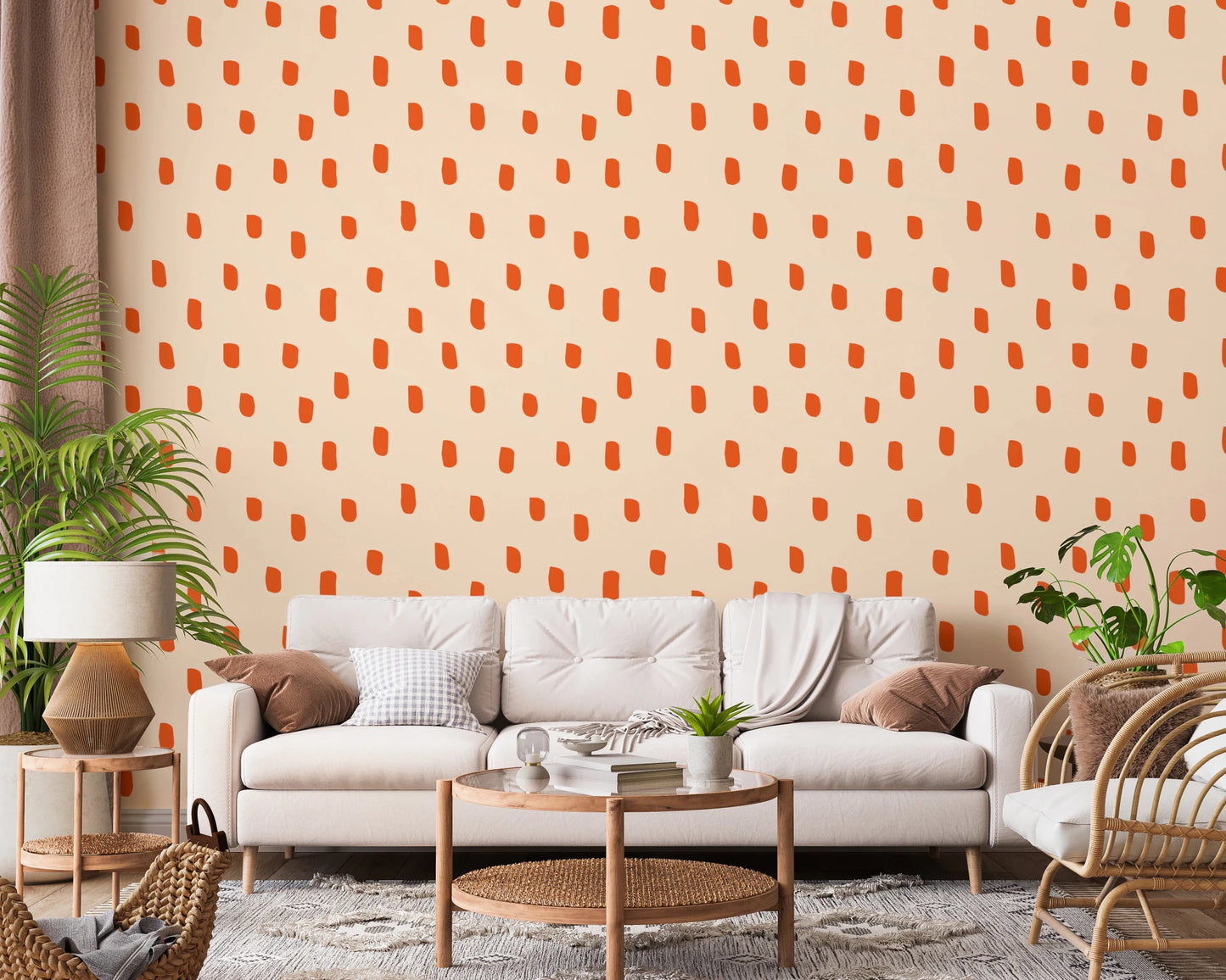 Mid Mod Wildflower Dots - Beige Terracotta Wallpaper⁠