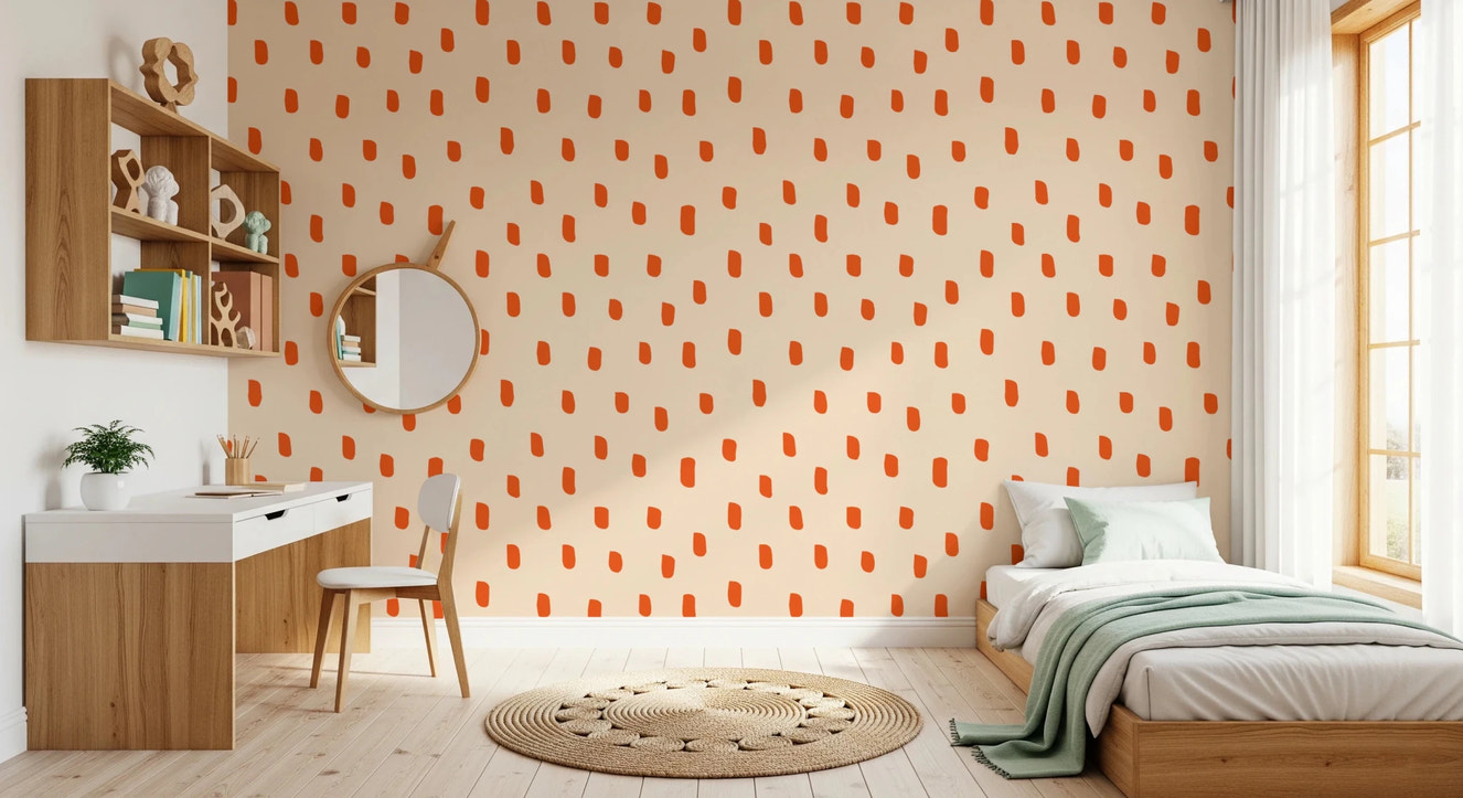 Mid Mod Wildflower Dots - Beige Terracotta Wallpaper⁠