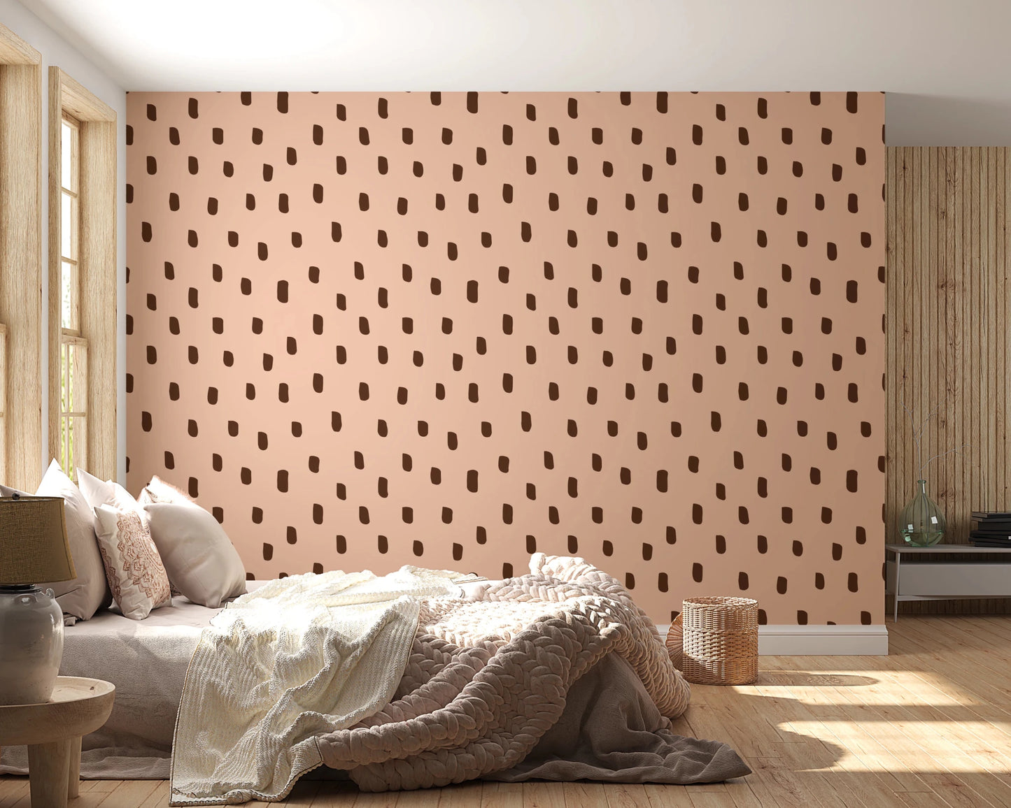 Mid Mod Wildflower Dots - Pink Brown Wallpaper⁠