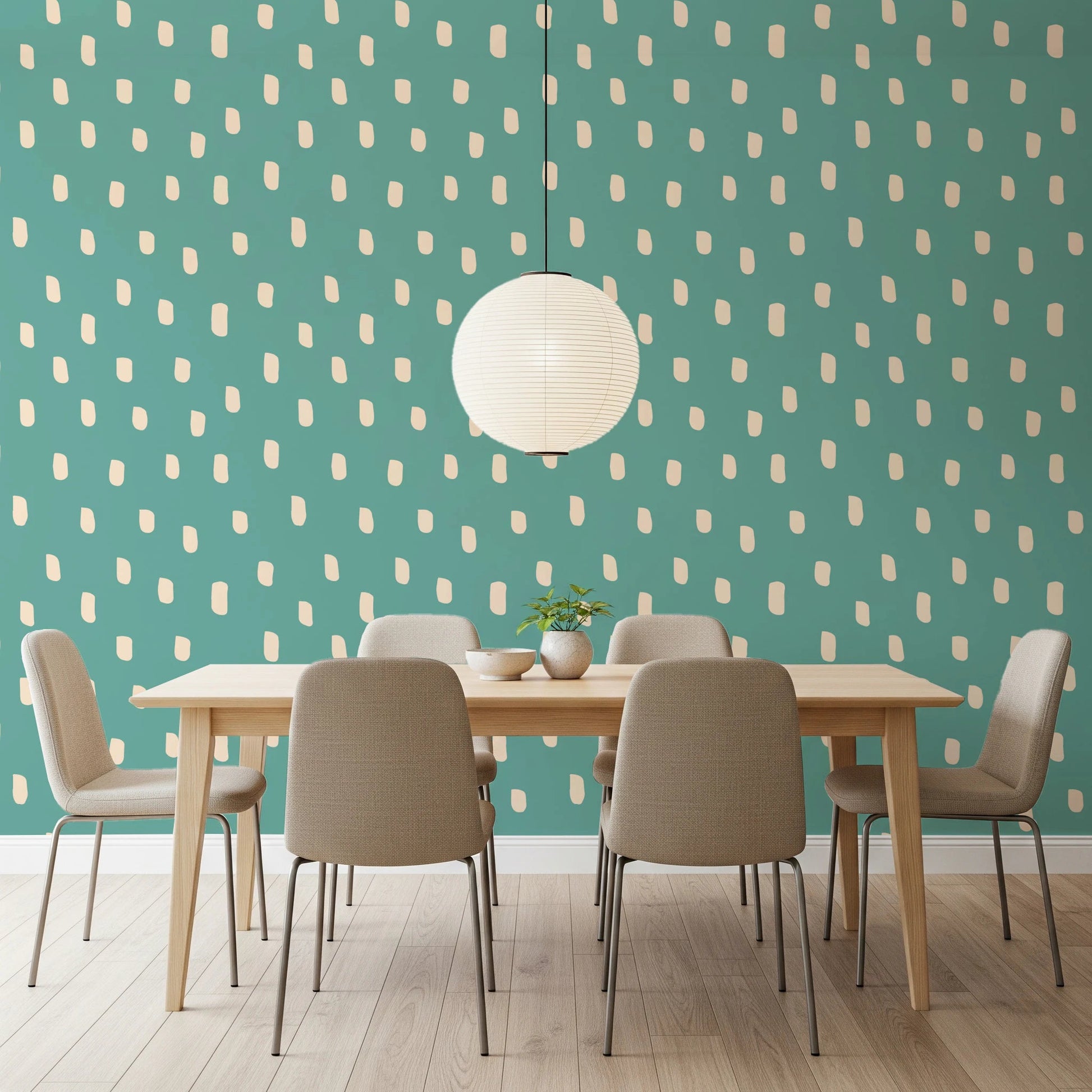 Mid Mod Wildflower Dots - Teal Beige Wallpaper⁠