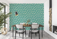 Mid Mod Wildflower Dots - Teal Beige Wallpaper⁠
