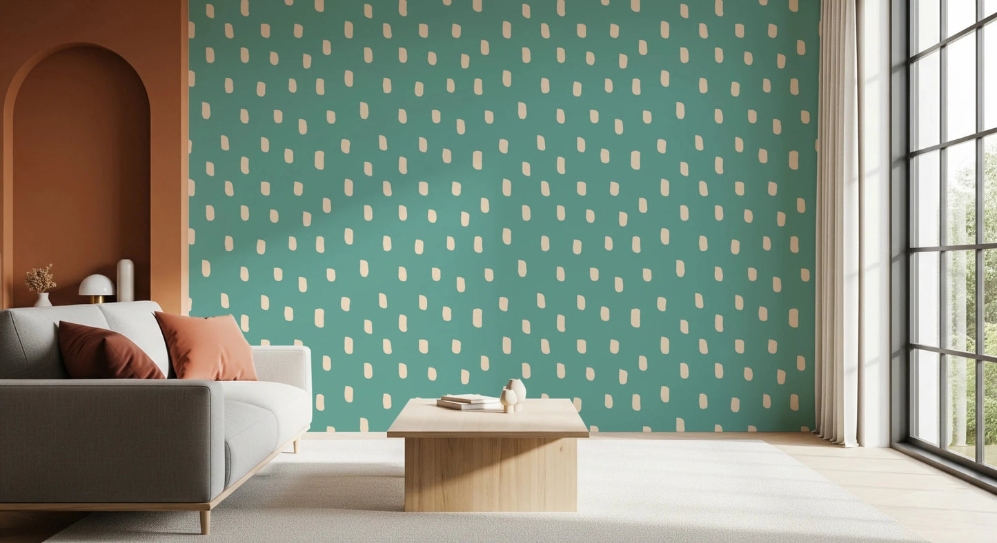 Mid Mod Wildflower Dots - Teal Beige Wallpaper⁠