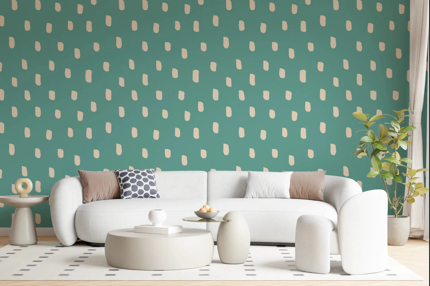 Mid Mod Wildflower Dots - Teal Beige Wallpaper⁠