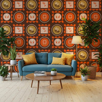 Mid Mod Wildflower Frames - Botanical Collage Chocolate Terracotta Wallpaper⁠