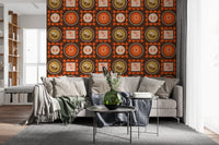 Mid Mod Wildflower Frames - Botanical Collage Chocolate Terracotta Wallpaper⁠