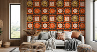 Mid Mod Wildflower Frames - Botanical Collage Chocolate Terracotta Wallpaper⁠