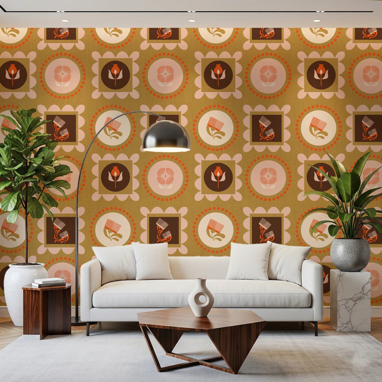 Mid Mod Wildflower Frames - Botanical Collage Cream Terracotta Wallpaper⁠