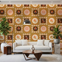 Mid Mod Wildflower Frames - Botanical Collage Cream Terracotta Wallpaper⁠