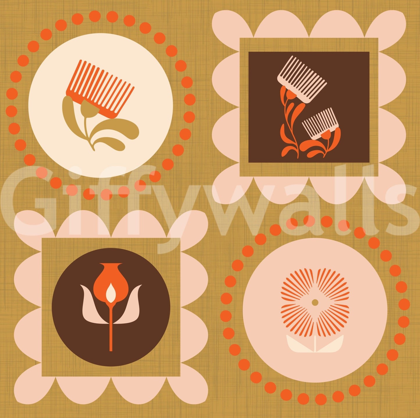 Mid Mod Wildflower Frames - Botanical Collage Cream Terracotta Wallpaper⁠