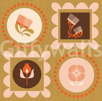 Mid Mod Wildflower Frames - Botanical Collage Cream Terracotta Wallpaper⁠