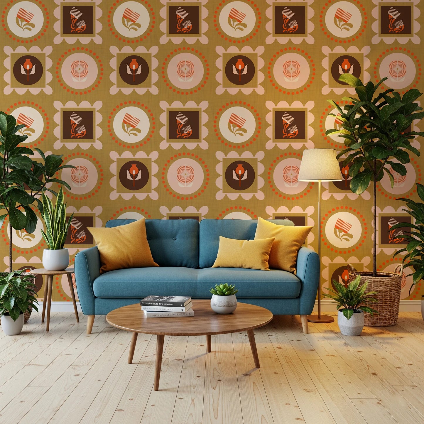 Mid Mod Wildflower Frames - Botanical Collage Cream Terracotta Wallpaper⁠