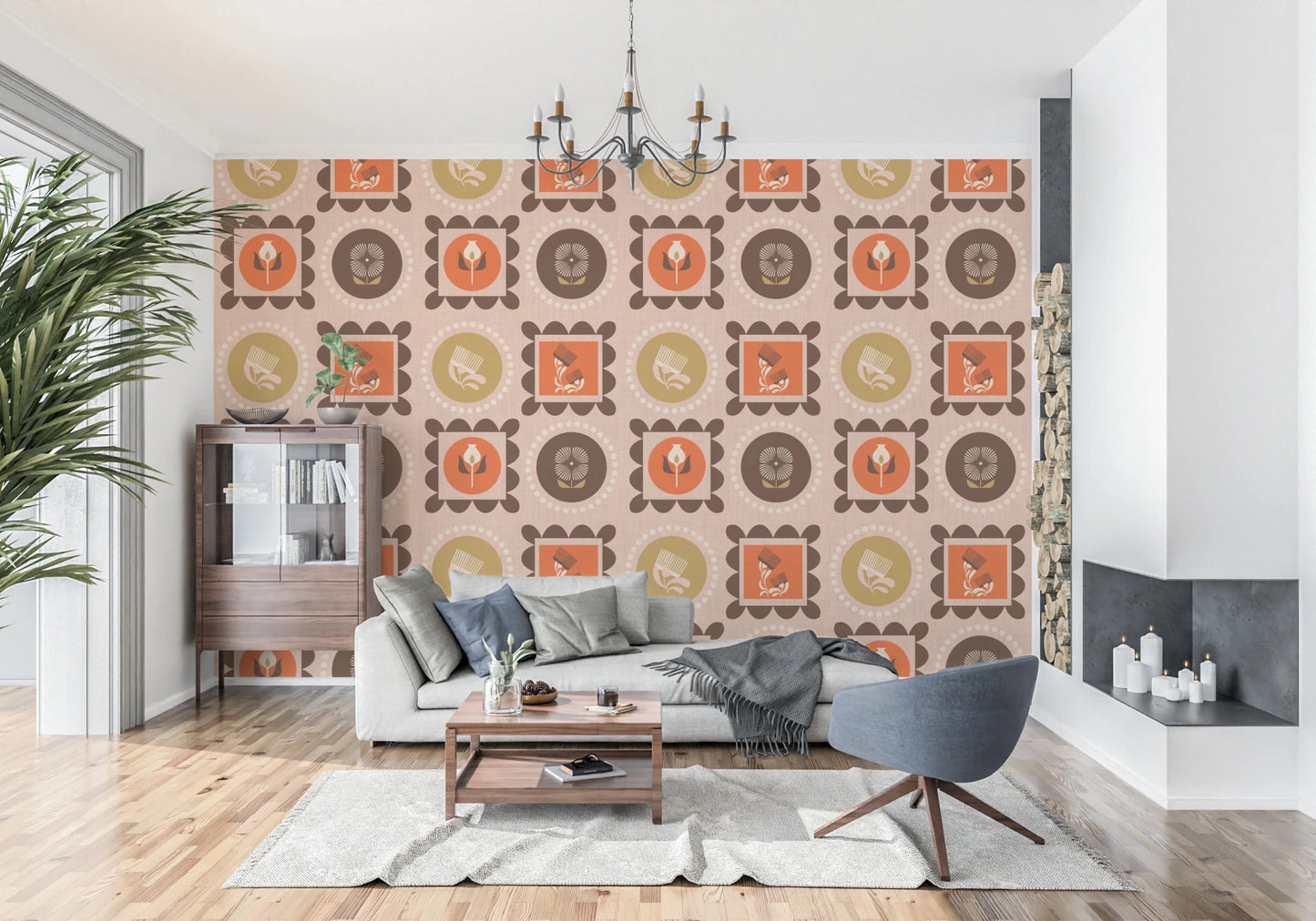 Mid Mod Wildflower Frames - Botanical Collage Ocher Terracotta Wallpaper⁠
