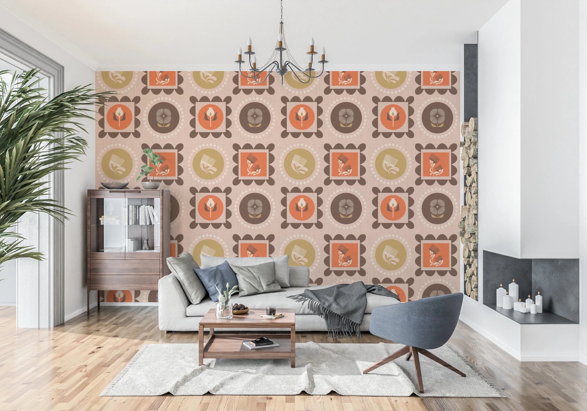 Mid Mod Wildflower Frames - Botanical Collage Ocher Terracotta Wallpaper⁠