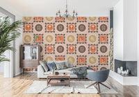Mid Mod Wildflower Frames - Botanical Collage Ocher Terracotta Wallpaper⁠