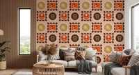 Mid Mod Wildflower Frames - Botanical Collage Ocher Terracotta Wallpaper⁠