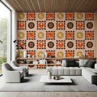 Mid Mod Wildflower Frames - Botanical Collage Ocher Terracotta Wallpaper⁠