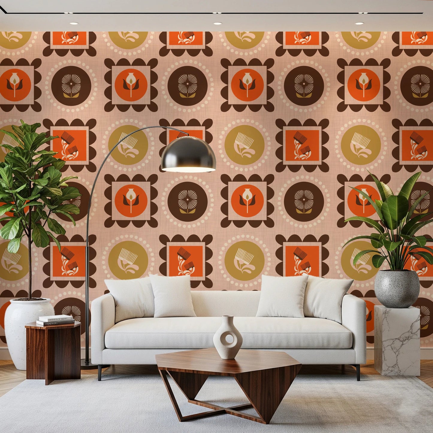 Mid Mod Wildflower Frames - Botanical Collage Ocher Terracotta Wallpaper⁠