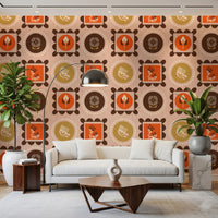 Mid Mod Wildflower Frames - Botanical Collage Ocher Terracotta Wallpaper⁠