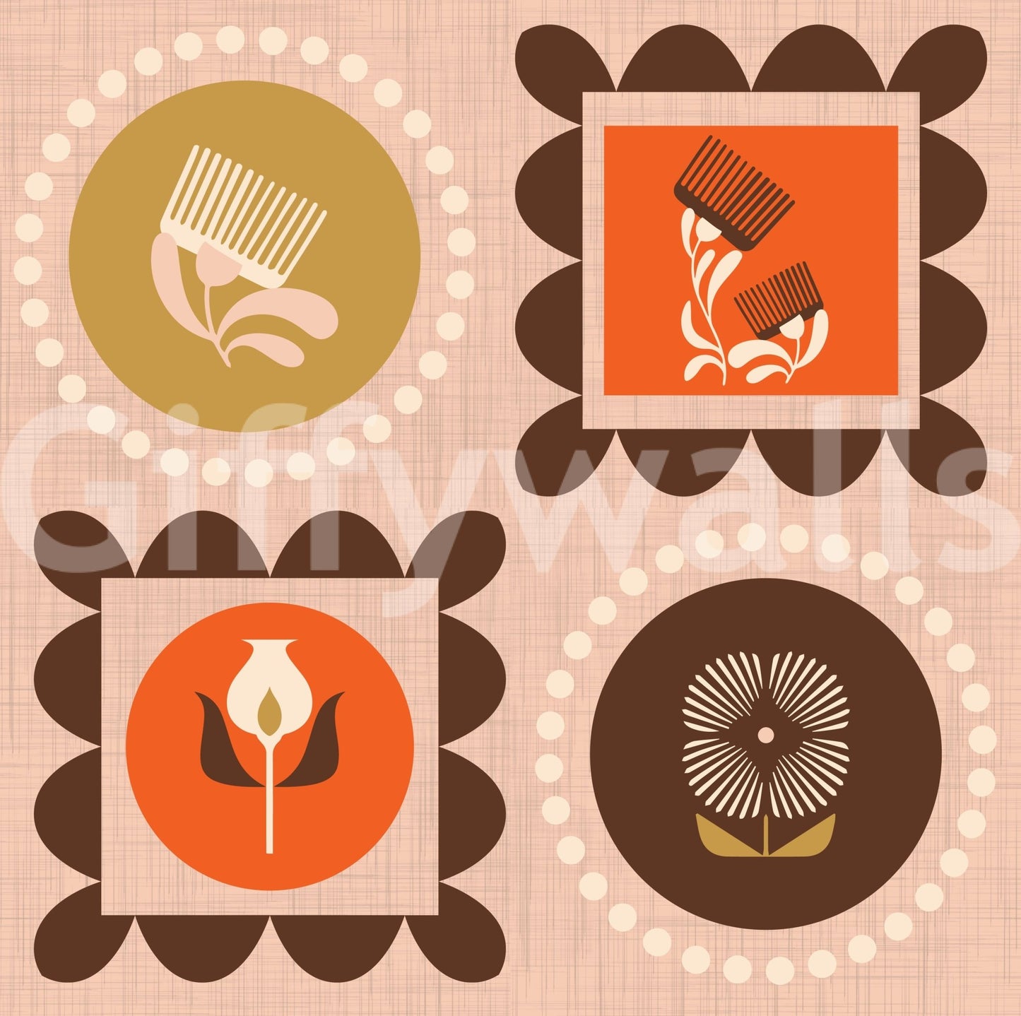 Mid Mod Wildflower Frames - Botanical Collage Ocher Terracotta Wallpaper⁠