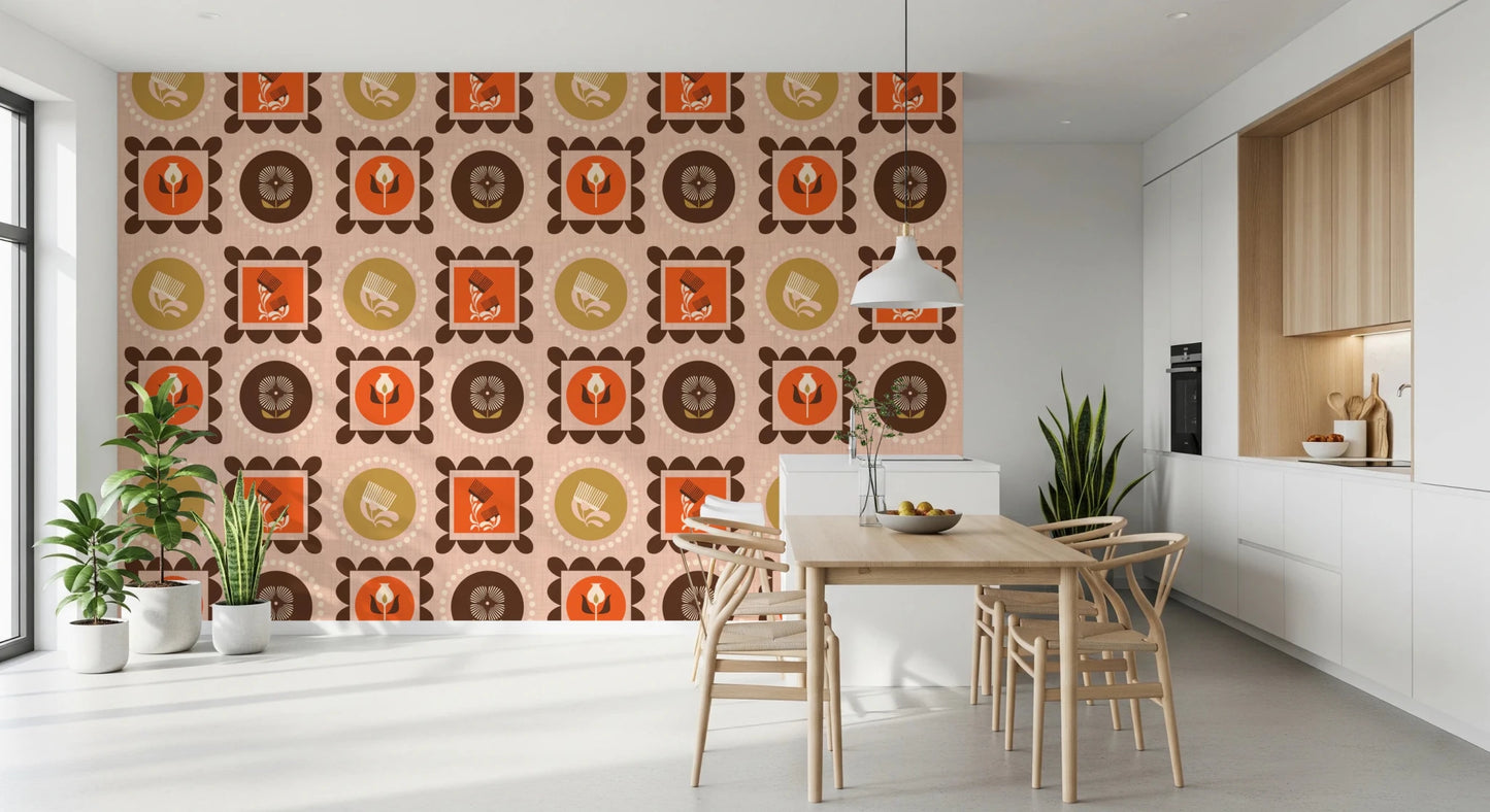 Mid Mod Wildflower Frames - Botanical Collage Ocher Terracotta Wallpaper⁠