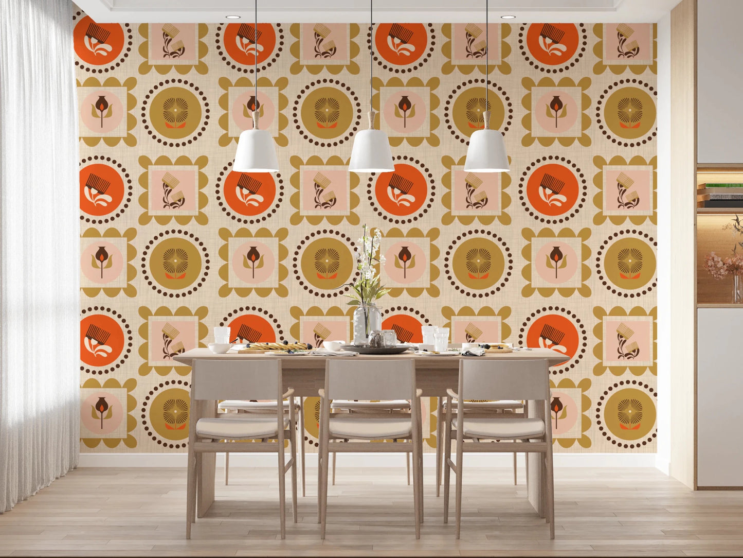 Mid Mod Wildflower Frames - Botanical Collage Terracotta Ocher Wallpaper⁠