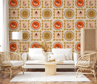 Mid Mod Wildflower Frames - Botanical Collage Terracotta Ocher Wallpaper⁠