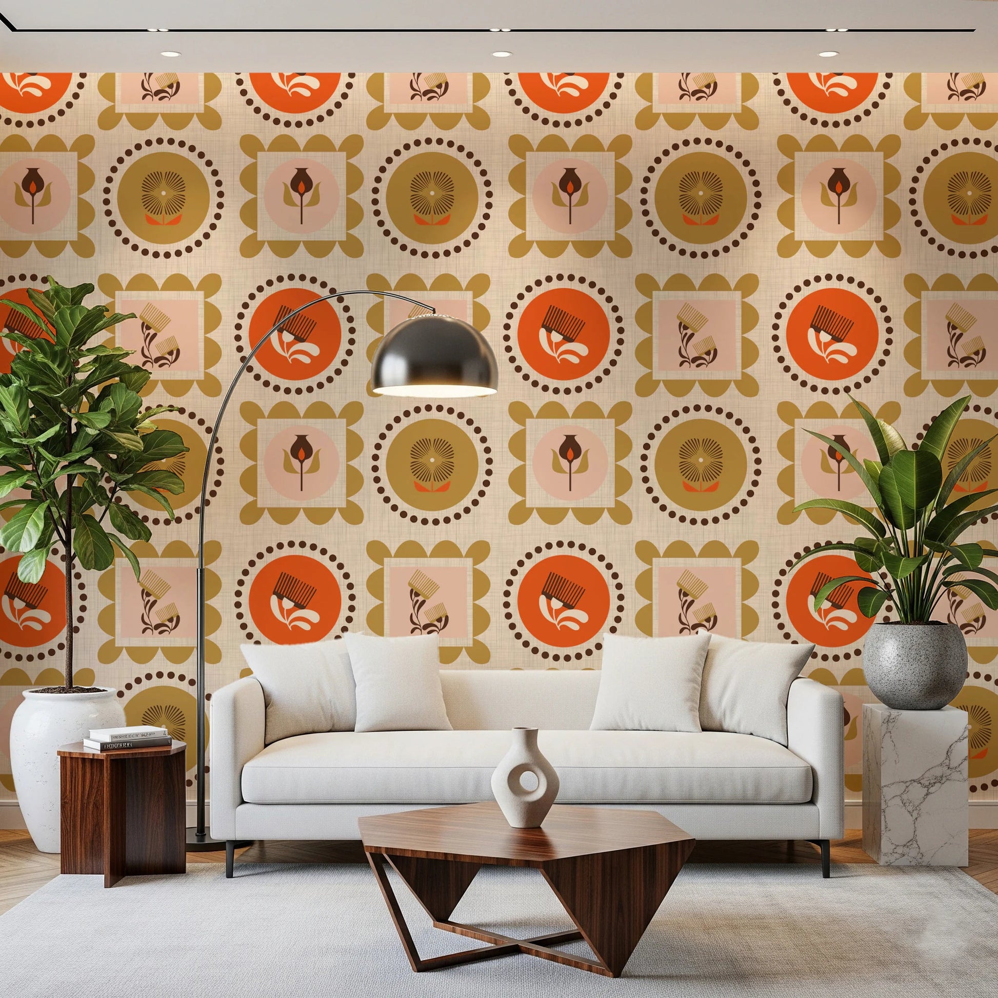 Mid Mod Wildflower Frames - Botanical Collage Terracotta Ocher Wallpaper⁠
