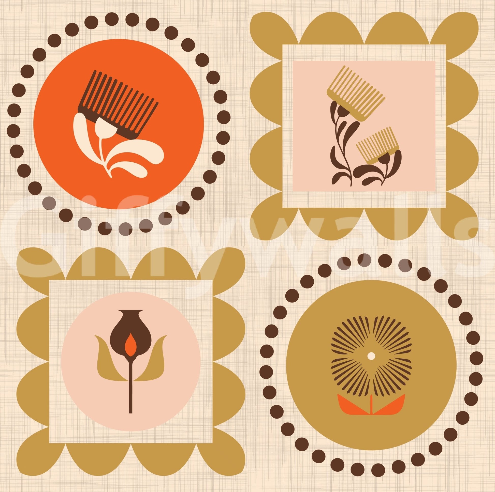 Mid Mod Wildflower Frames - Botanical Collage Terracotta Ocher Wallpaper⁠