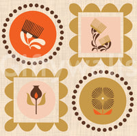 Mid Mod Wildflower Frames - Botanical Collage Terracotta Ocher Wallpaper⁠