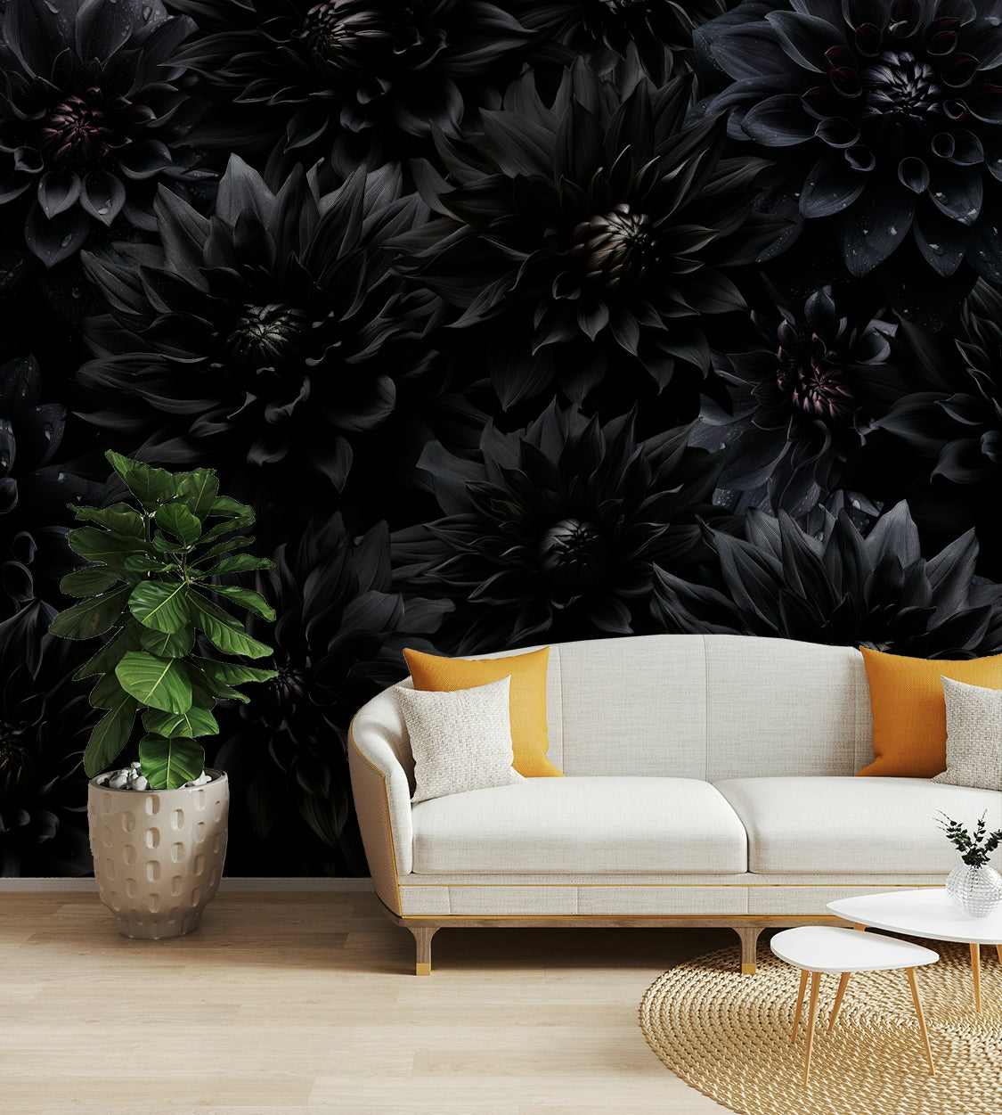 Rich midnight floral wallpaper for interiors

