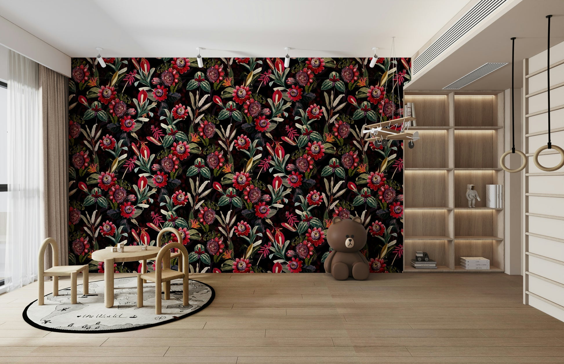 Midnight Bloom 2 Wallpaper with dark blooms and rich foliage.

