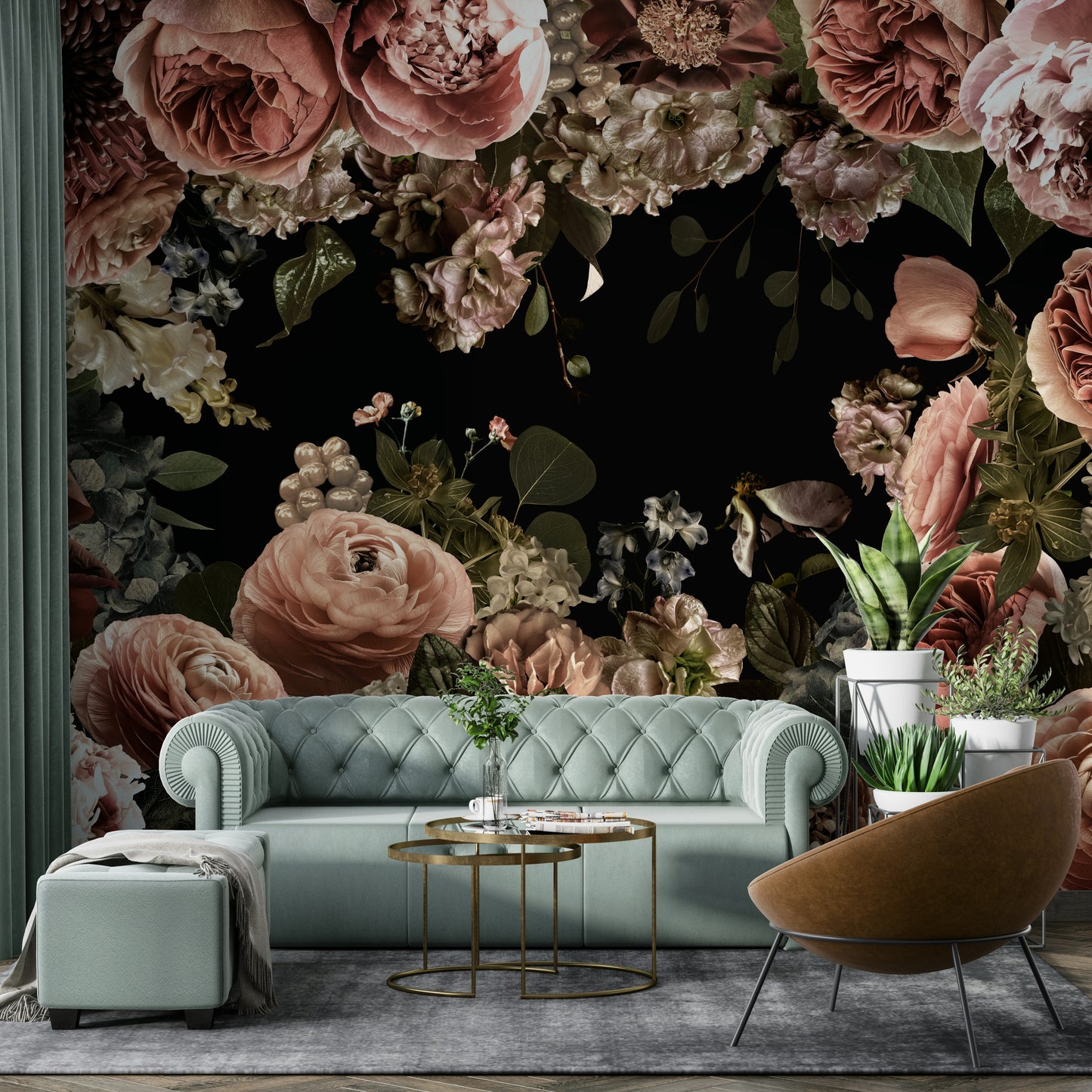 Sophisticated mural wallpaper with deep colors

