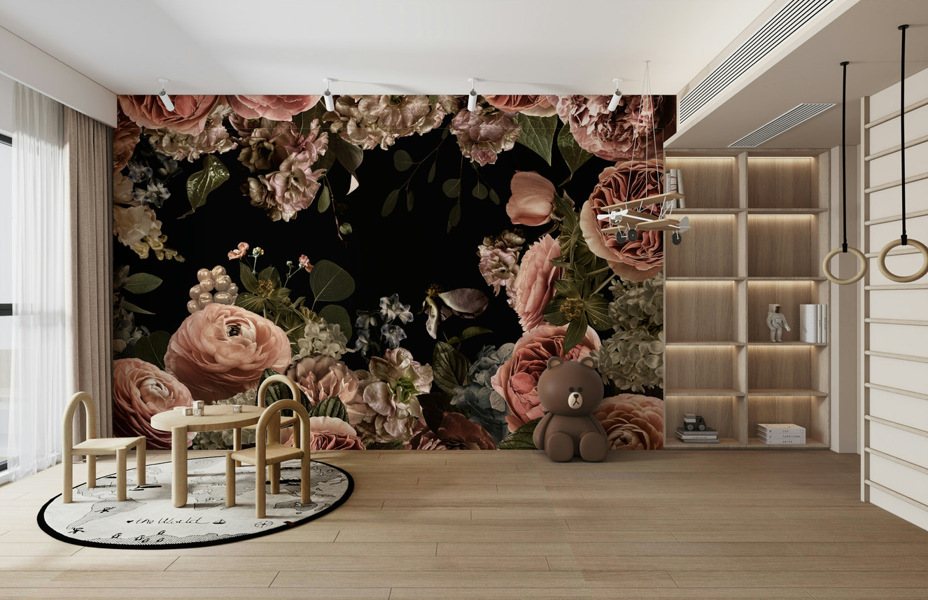 Midnight Bloom mural wallpaper with dark tones

