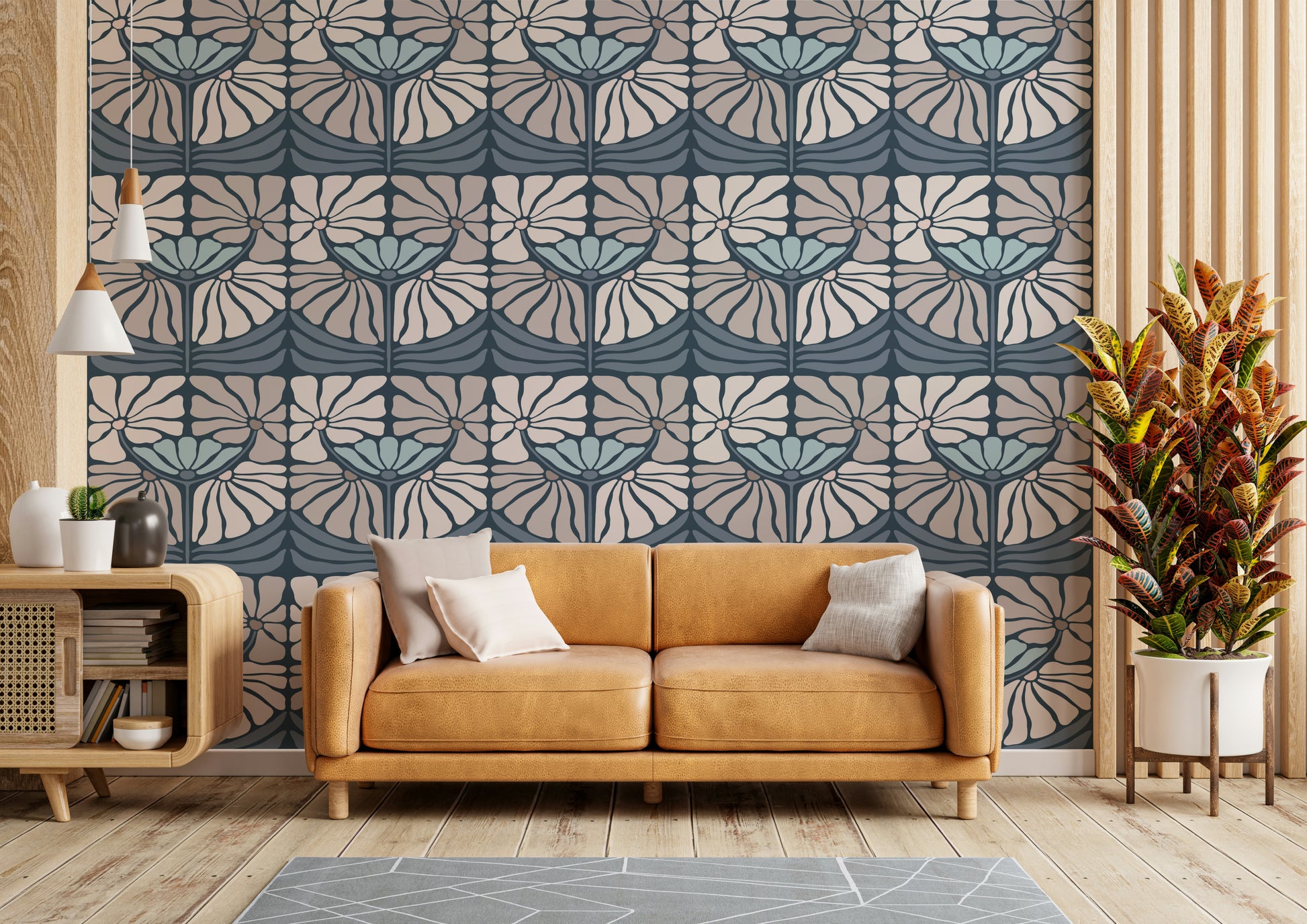 Romantic floral wallpaper in midnight shades


