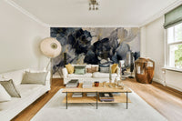 Bold ink-style flower design on wallpaper