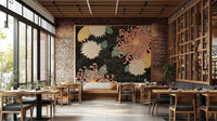 Elegant chrysanthemum wall mural in dark tones for any room.

