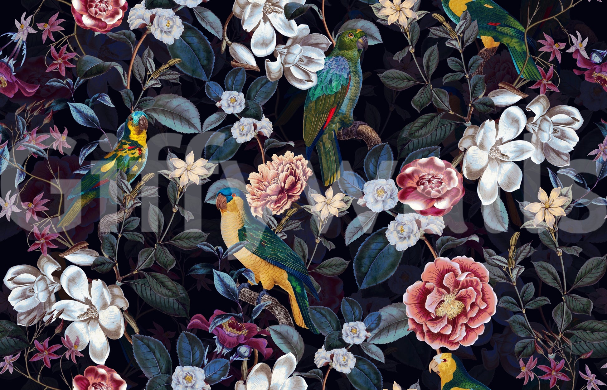 Dark floral wallpaper with bold, moody designs in Midnight Garden Rhapsody.

