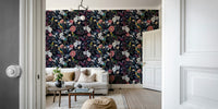 Midnight Garden Rhapsody wallpaper with vibrant blooms against a dark backdrop.

