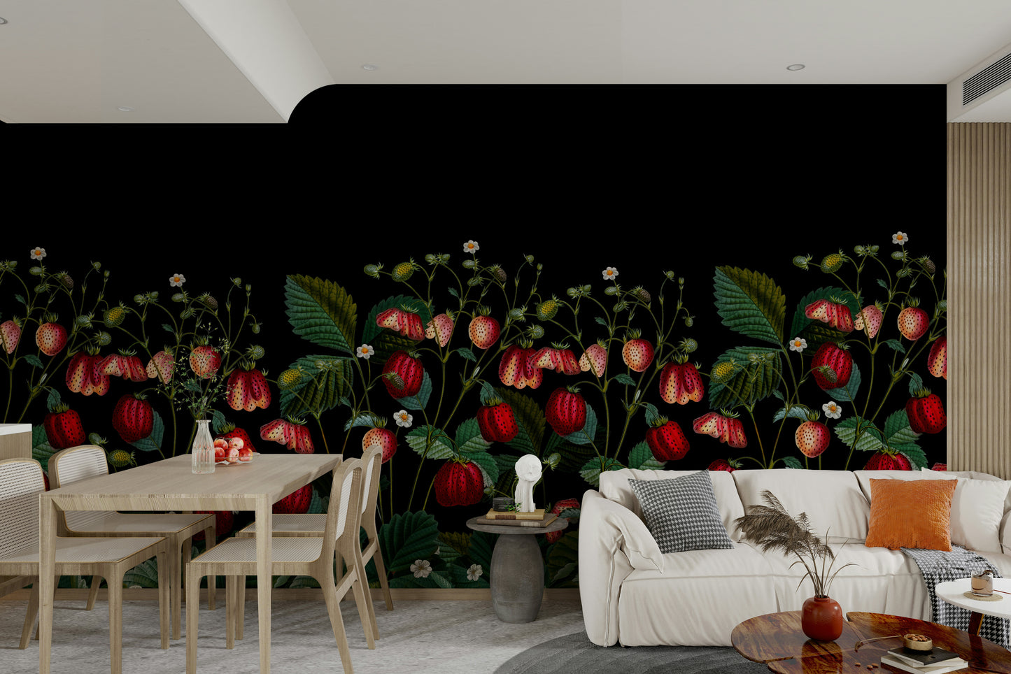 Hand-painted floral mural wallpaper

