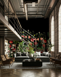 Dark floral wallpaper with strawberries

