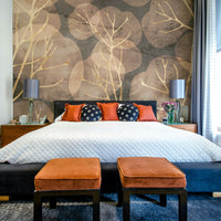 Midwinter leaf mural in warm sepia tones for cozy decor.

