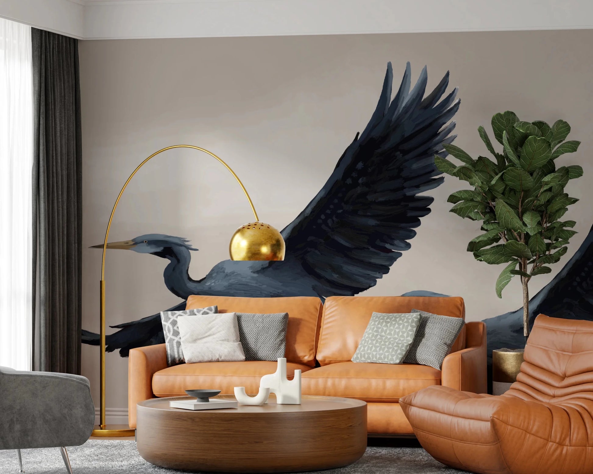 Migrating Herons Oil painting Wall Mural