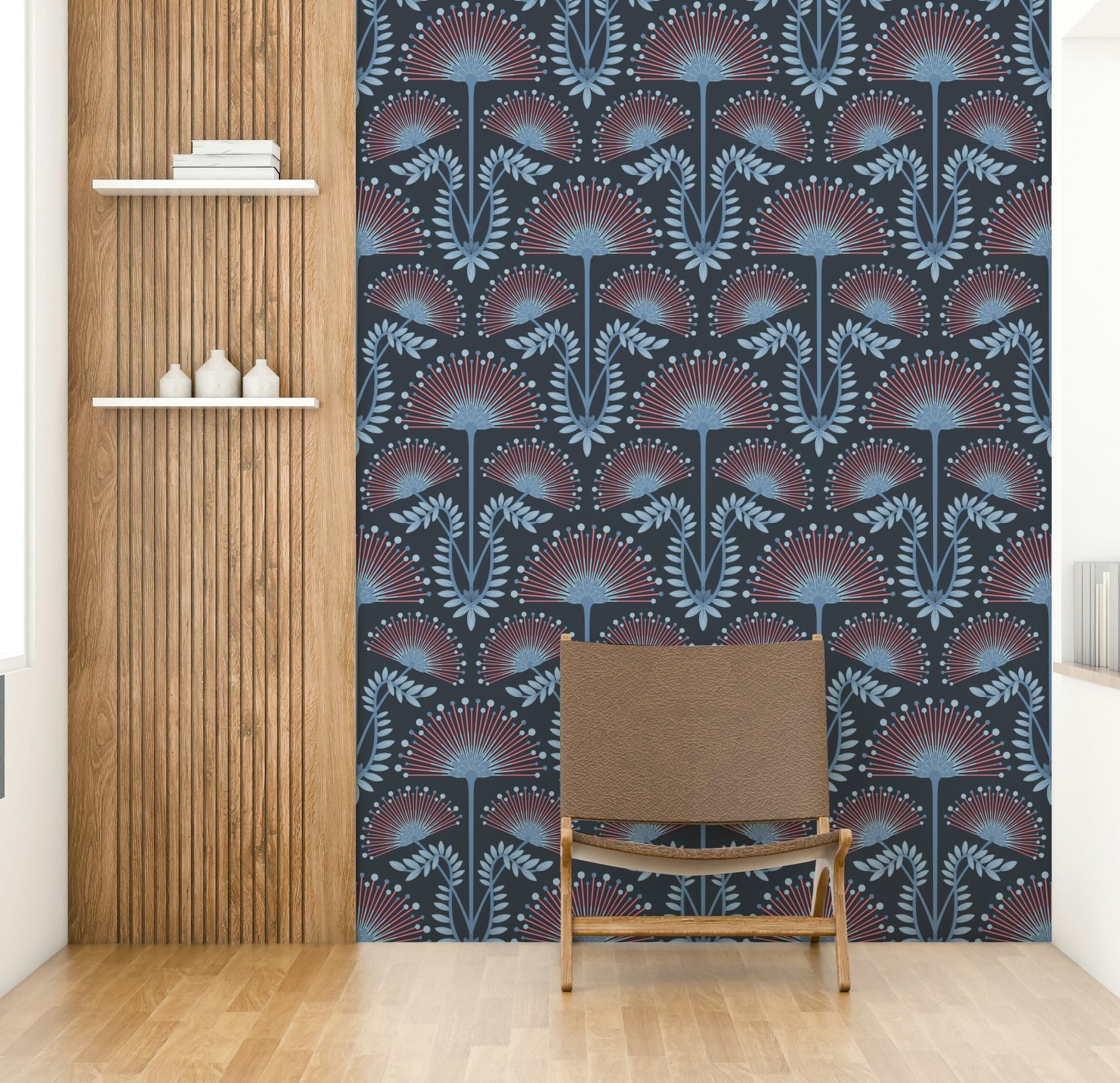 Features a damask style with Art Deco floral motifs.
