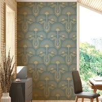 Features a damask style with Art Deco floral motifs.
