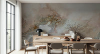 A peaceful modern abstract mural on decorative wallpaper.