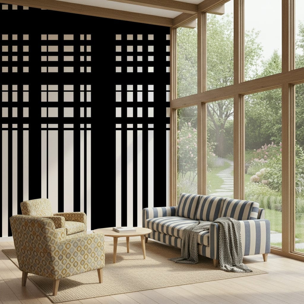 Papier peint mural à rayures minimalistes noires et blanches