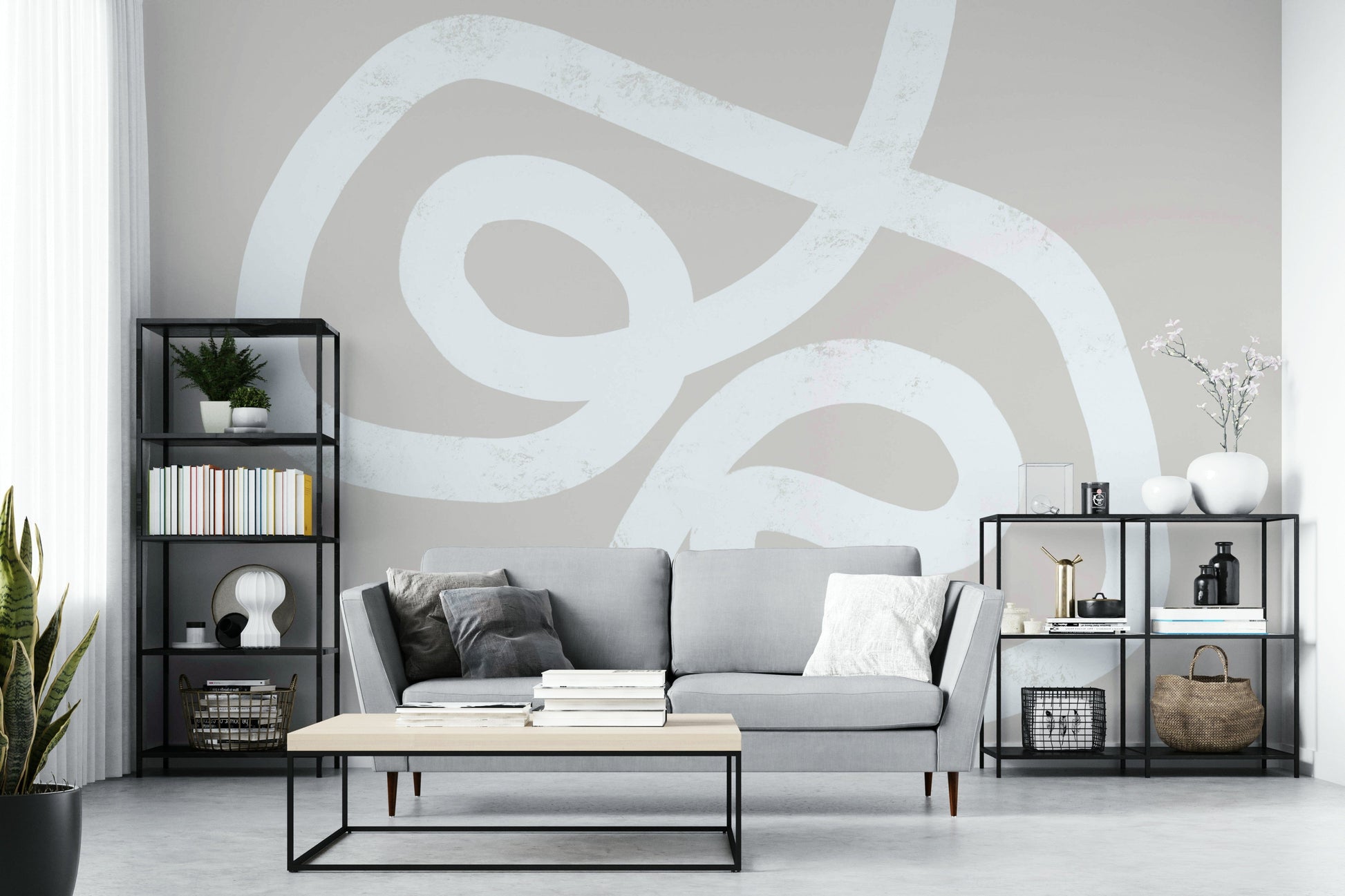 A calming abstract design wallpaper mural that defines a space.

