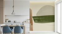 Minimalist Nature Tones abstract mural with green and brown shapes.