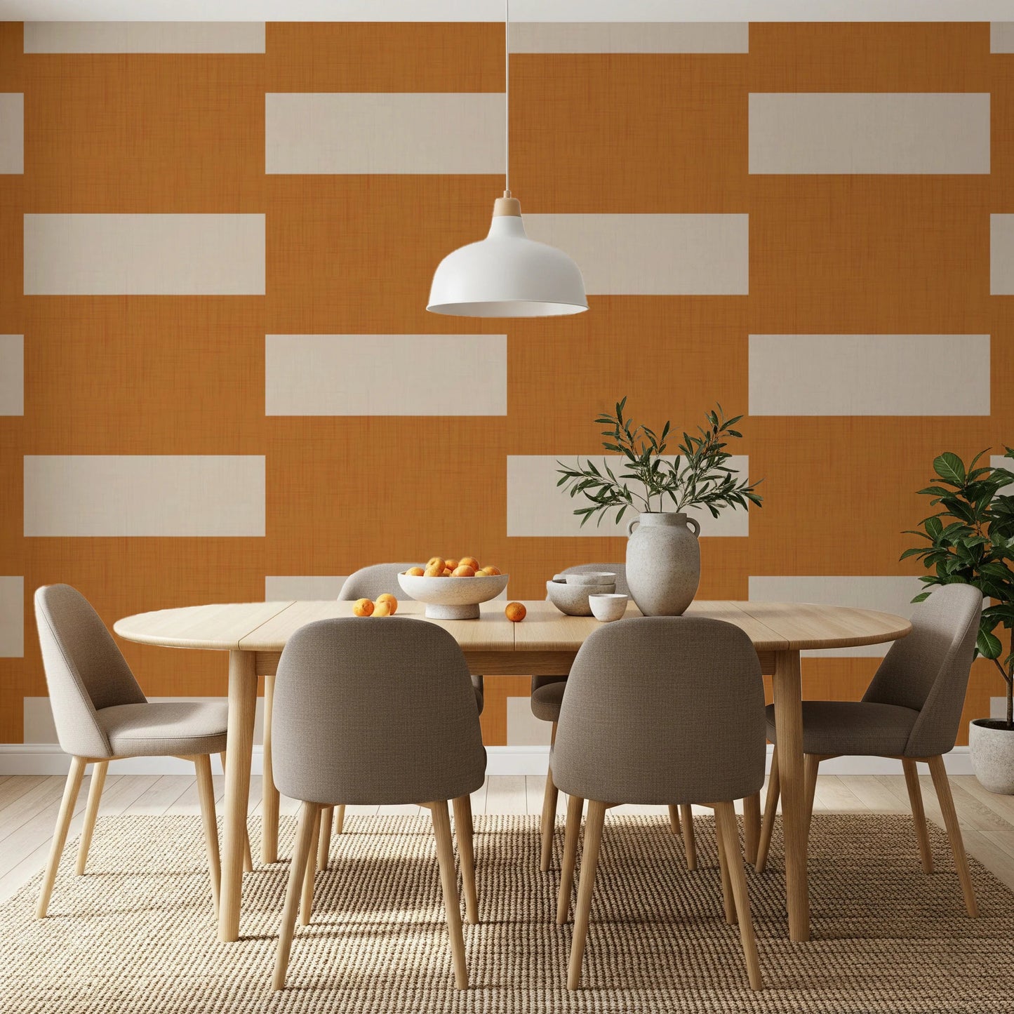 Minimal Stripe Block Terracotta Cream Wallpaper⁠